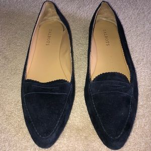 Navy Blue Suede Penny Loafers
